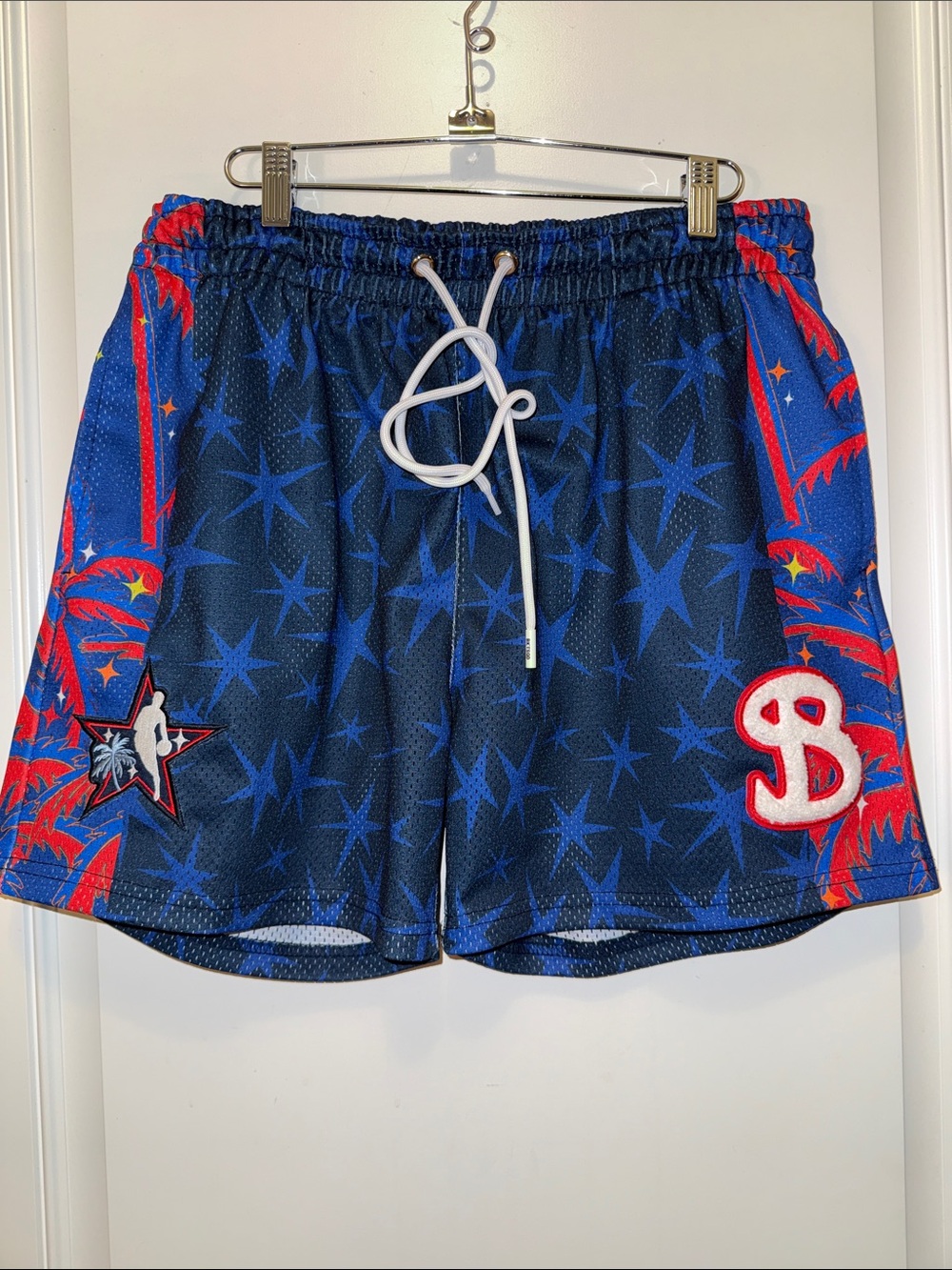 BucketSquad x NBA All Star mesh Men's Blue Star Print Athletic Shorts Large